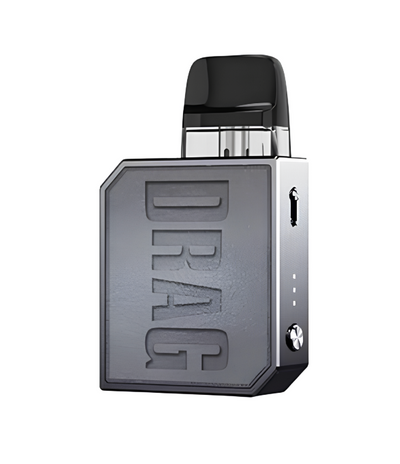 A gray and black DRAG pod mod vape device with a large embossed logo on the front, shown on a plain white background.